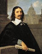 Philippe de Champaigne Portrait of Jacques Lemercier (1585-1654), Lemercier's Sorbonne in the background. oil painting artist